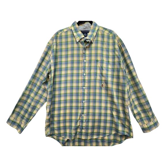 Tommy Hilfiger Mens Plaid Button-Down Shirt Size XL Yellow Green Long Sleeves - Picture 1 of 12